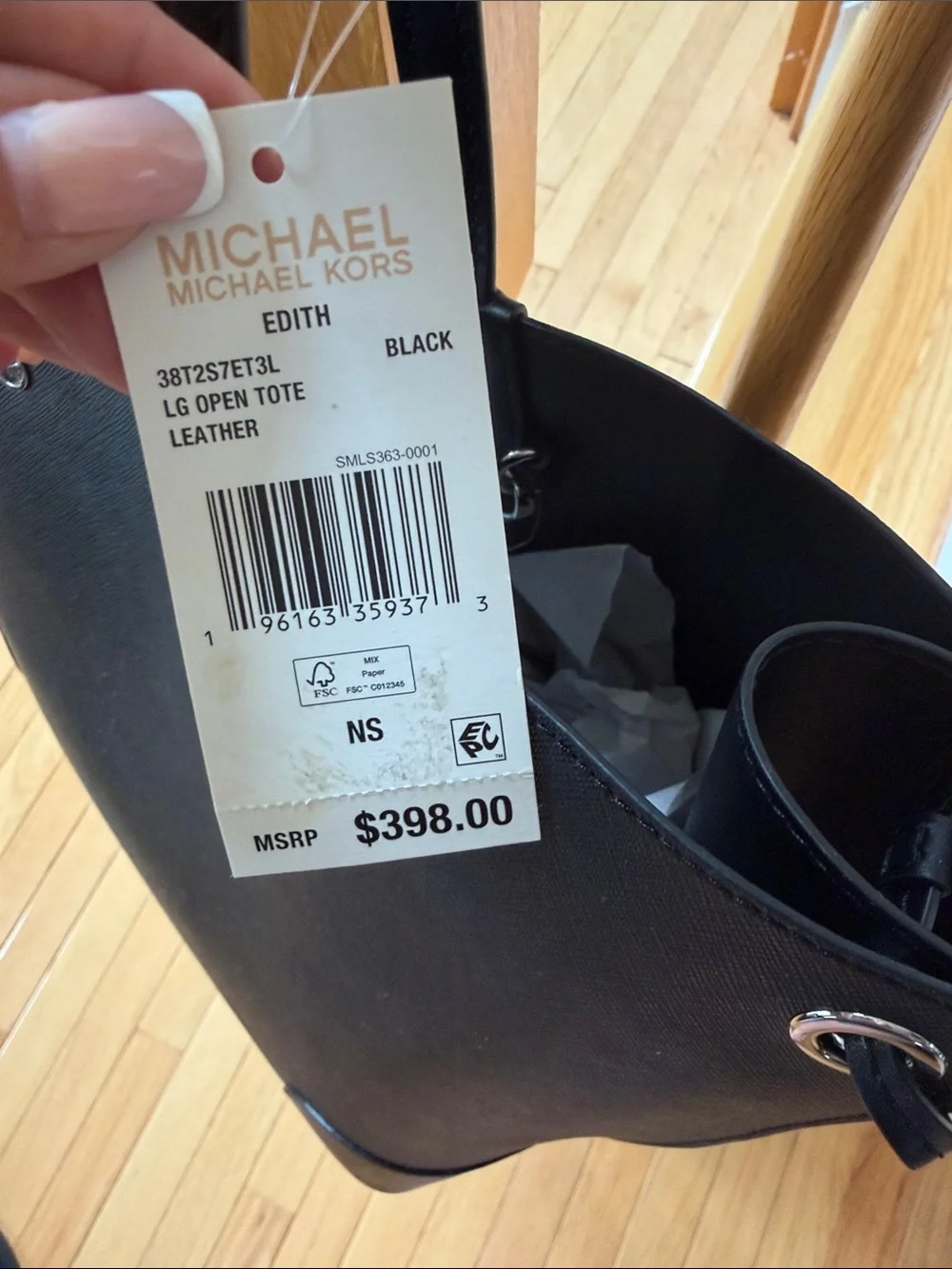 Michael Kors Black Saffiano EdithTote with silver  Logo